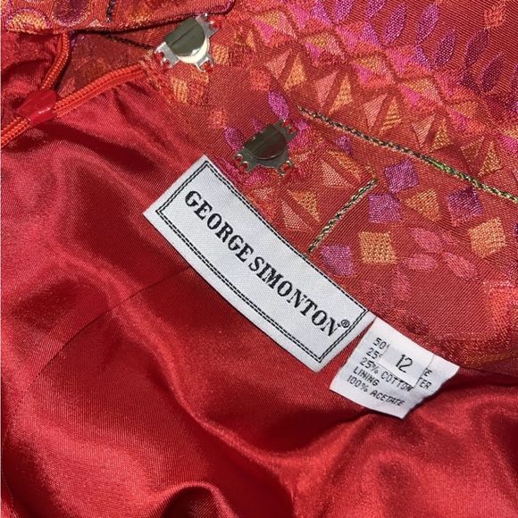 George Simonton 2PC Suit Jacquard Geometric Print Skirt & Jacket SZ 12 - Picture 9 of 14